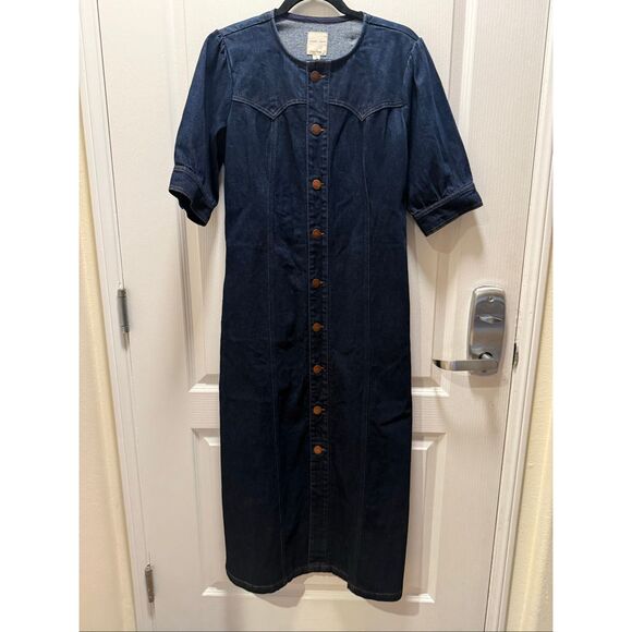 Seventy+ Mochi Mae in Indigo Rinse Vintage Midi Dress in Blue Demin size S NWT - Picture 2 of 6